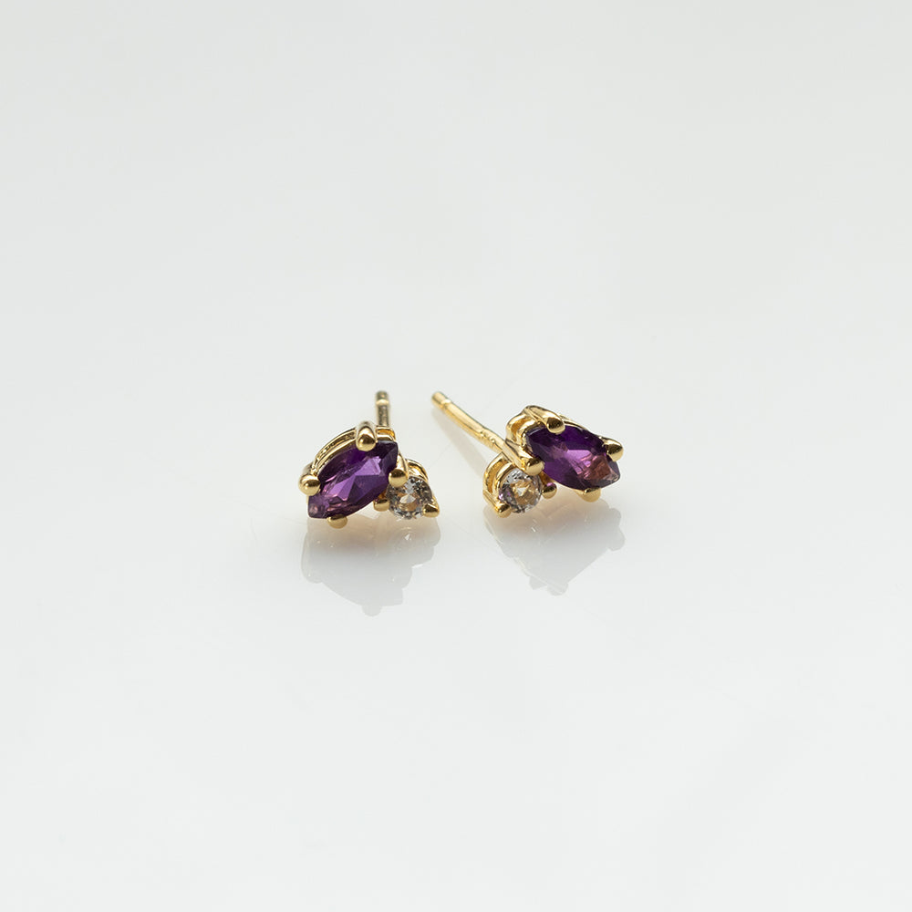 Fizzy amethyst & white topaz σκουλαρίκια καρφωτά κίτρινο χρυσό 14Κ