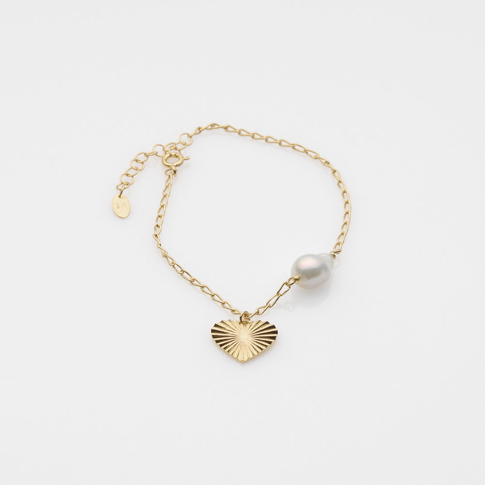 Sea & Sun pearl & heart βραχιόλι κίτρινο χρυσό 14Κ