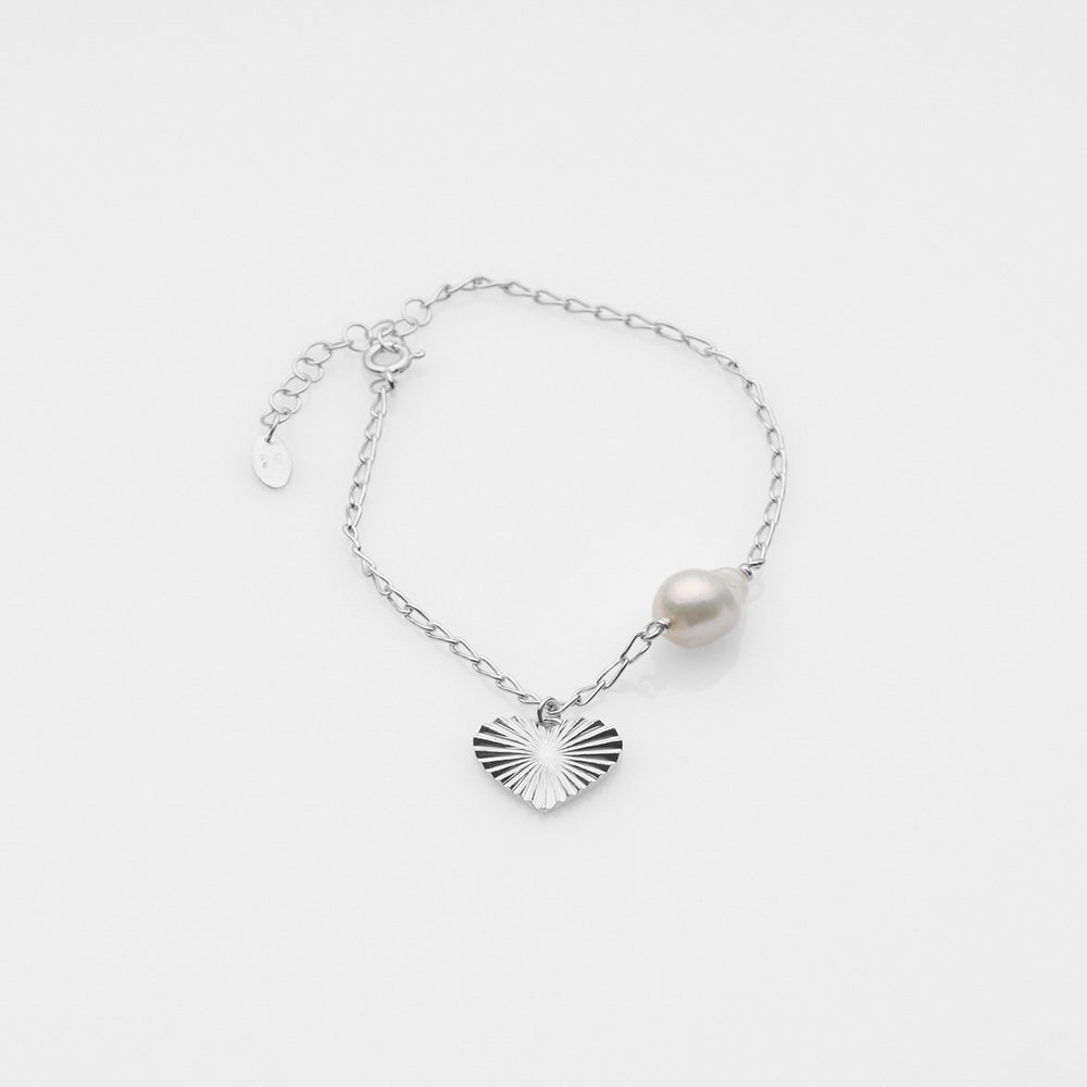 Sea & Sun pearl & heart βραχιόλι ασημί