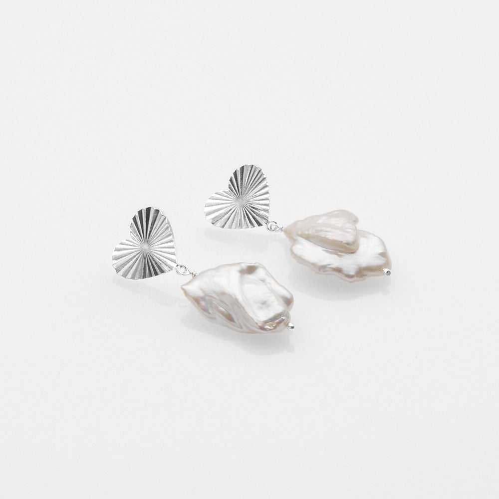Sea & Sun pearl & heart σκουλαρίκια ασημί