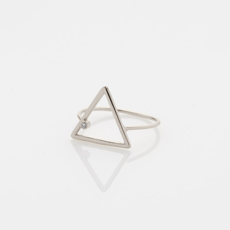 Wire τρίγωνο δαχτυλίδι λευκό χρυσό 14Κ με διαμάντι
