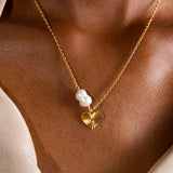 Sea & Sun pearl & heart κολιέ χρυσό