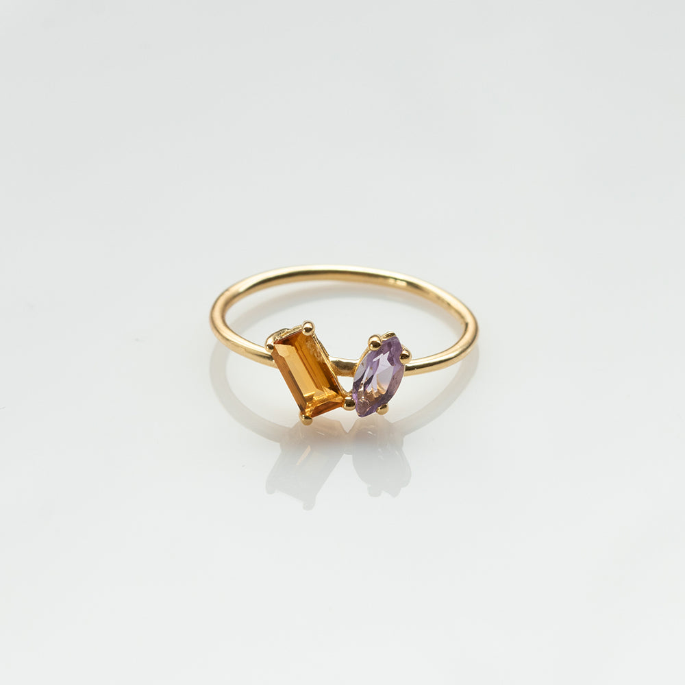 Fizzy citrine & amethyst δαχτυλίδι κίτρινο χρυσό 14Κ