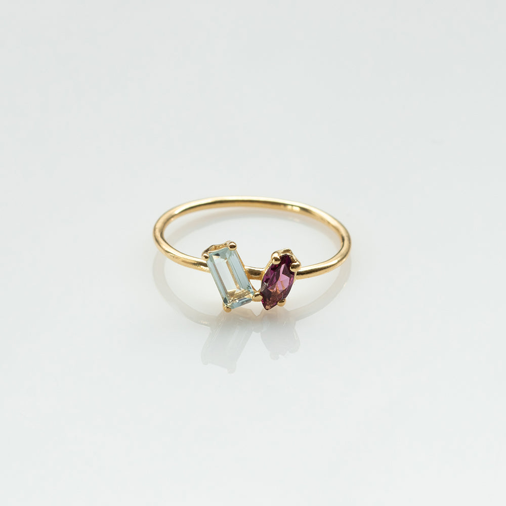 Fizzy sky topaz & rhodolite δαχτυλίδι κίτρινο χρυσό 14Κ