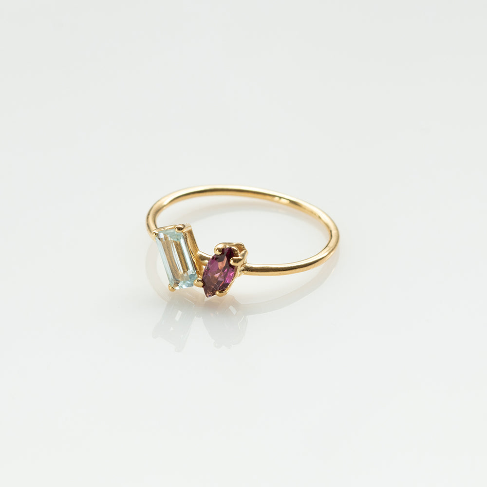 Fizzy sky topaz & rhodolite δαχτυλίδι κίτρινο χρυσό 14Κ