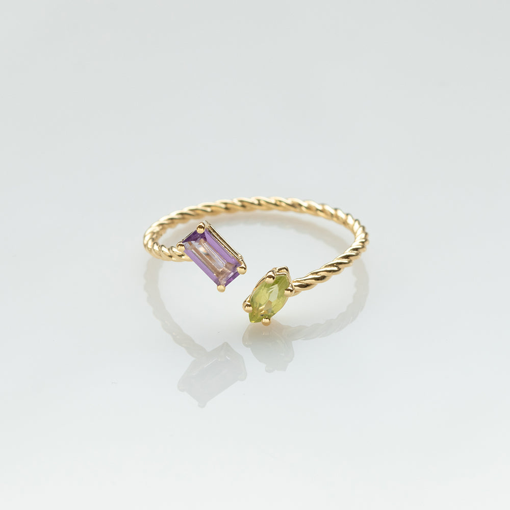 Fizzy rope amethyst & peridot δαχτυλίδι κίτρινο χρυσό 14Κ