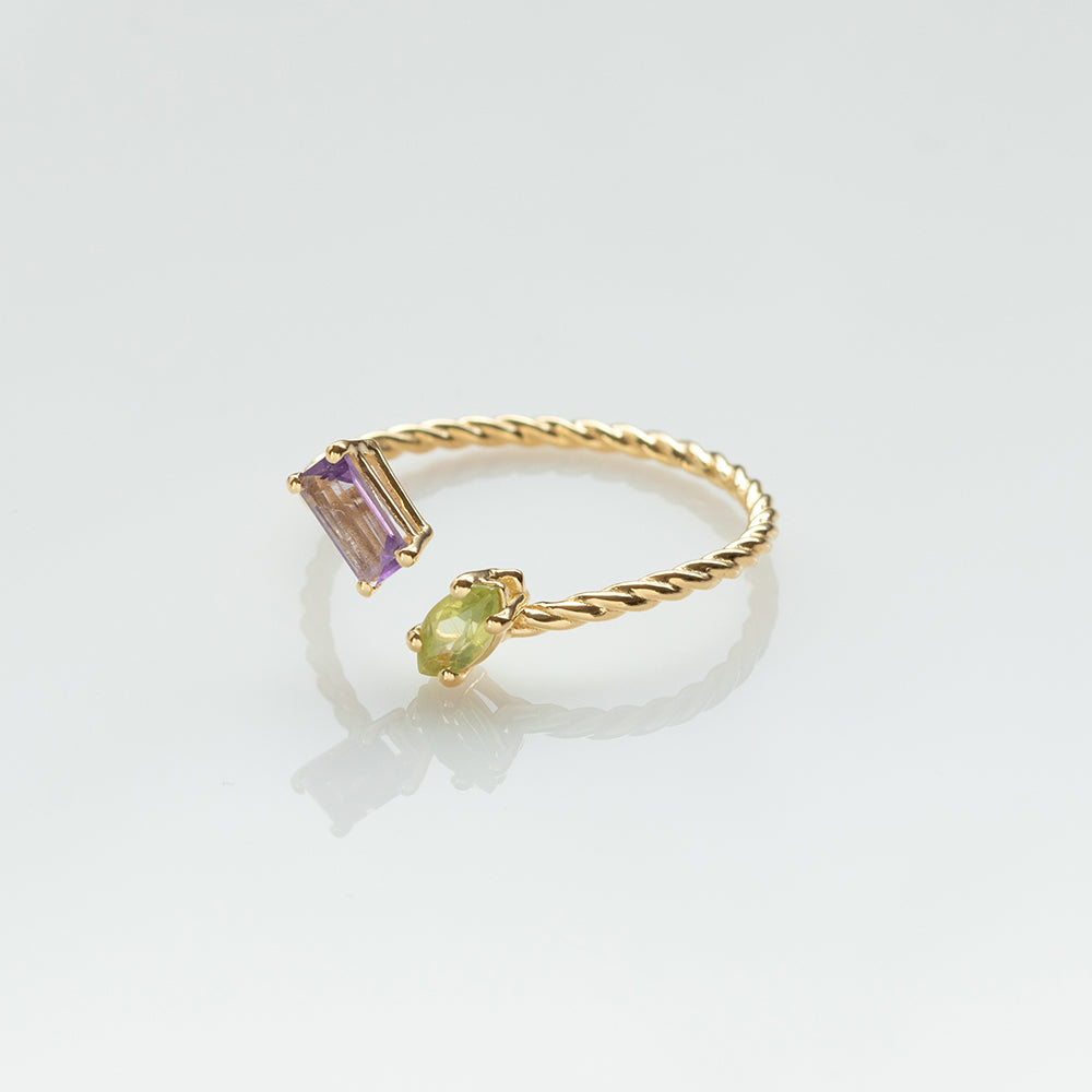 Fizzy rope amethyst & peridot δαχτυλίδι κίτρινο χρυσό 14Κ