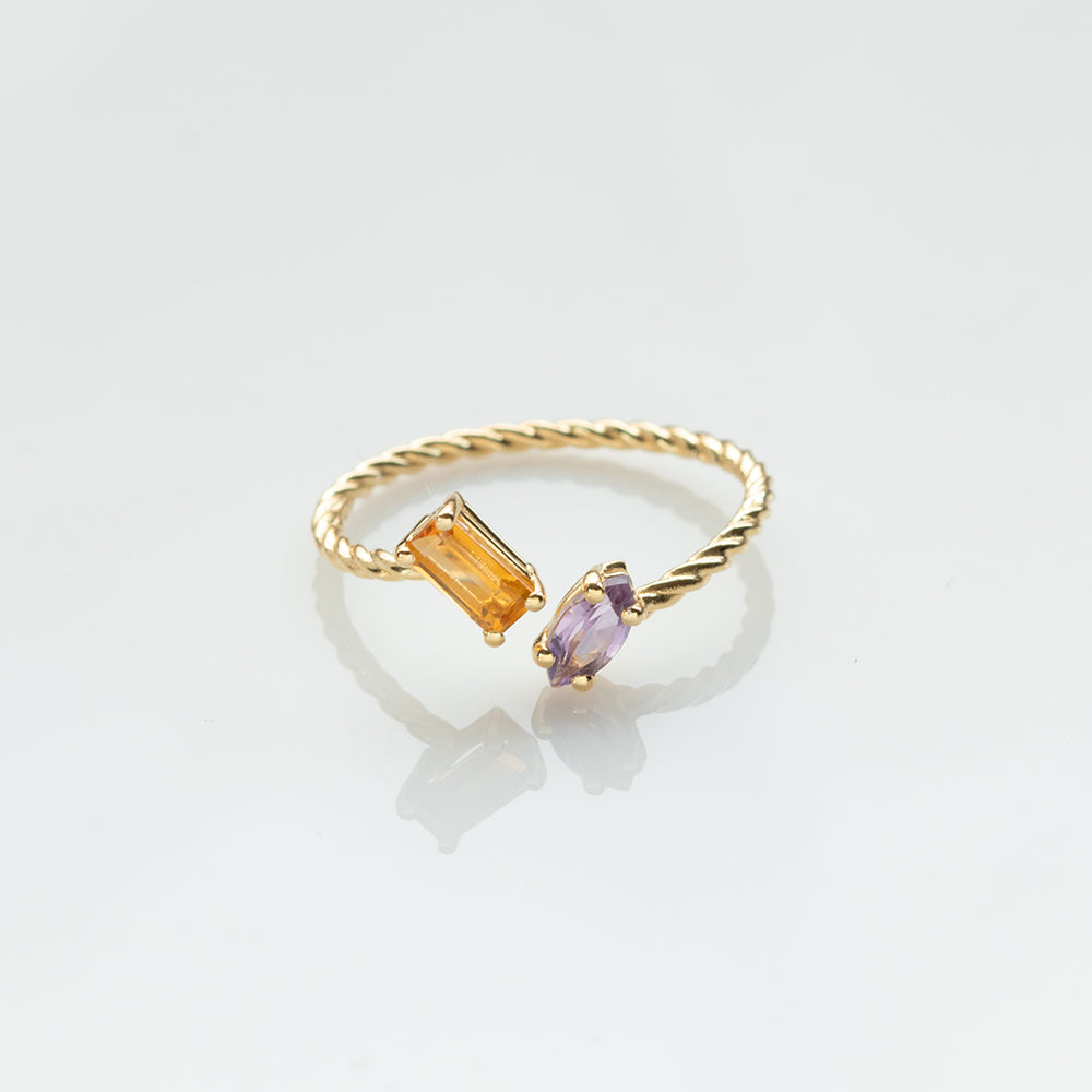 Fizzy rope citrine & amethyst δαχτυλίδι κίτρινο χρυσό 14Κ