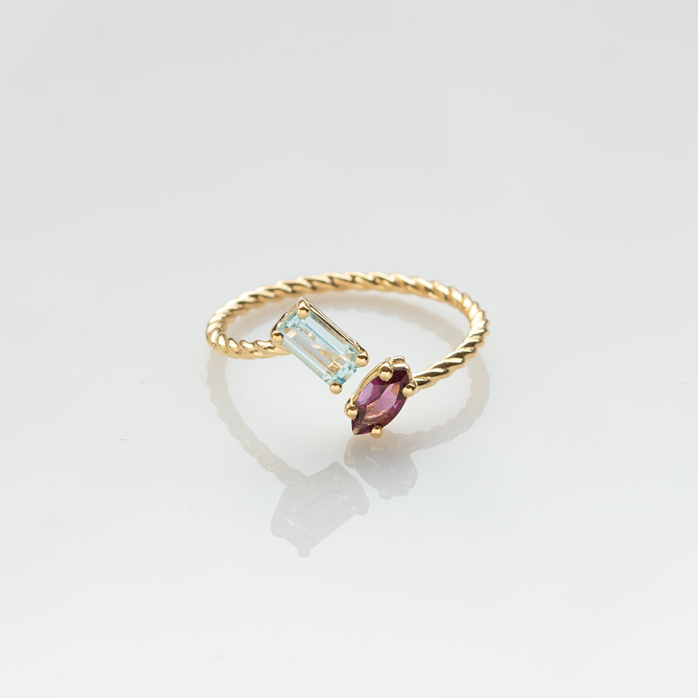 Fizzy rope sky topaz & rhodolite δαχτυλίδι κίτρινο χρυσό 14Κ