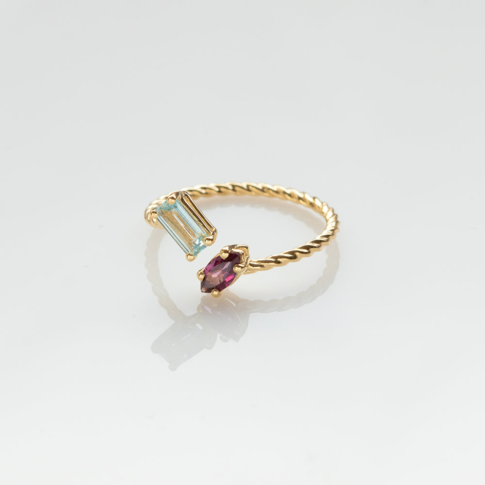 Fizzy rope sky topaz & rhodolite δαχτυλίδι κίτρινο χρυσό 14Κ