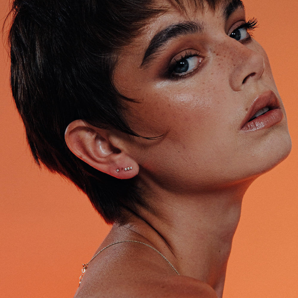 Astro triplet σκουλαρίκι καρφωτό κίτρινο χρυσό 14Κ