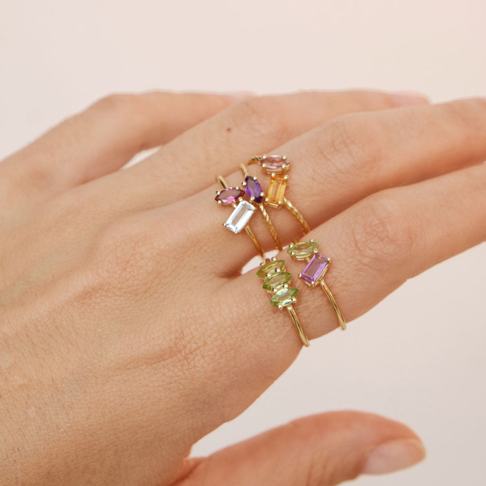 Fizzy sky topaz & rhodolite δαχτυλίδι κίτρινο χρυσό 14Κ