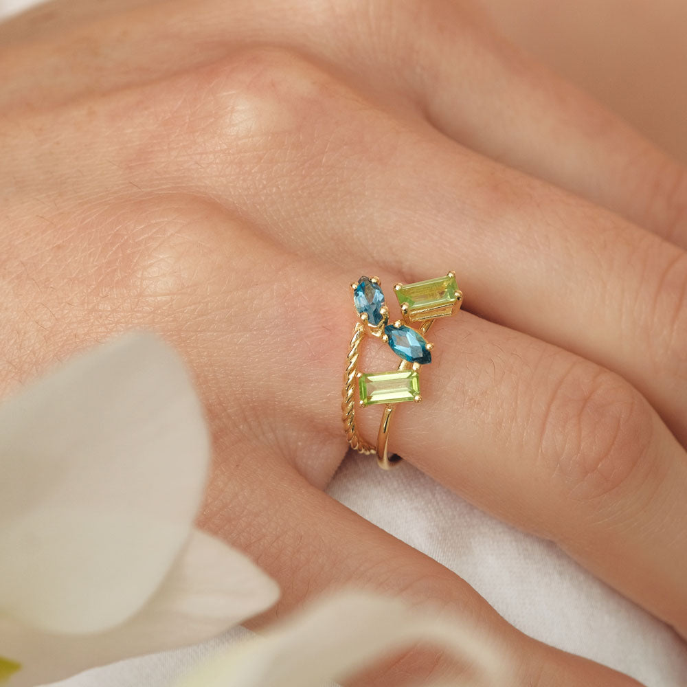 Fizzy peridot & blue topaz δαχτυλίδι κίτρινο χρυσό 14Κ