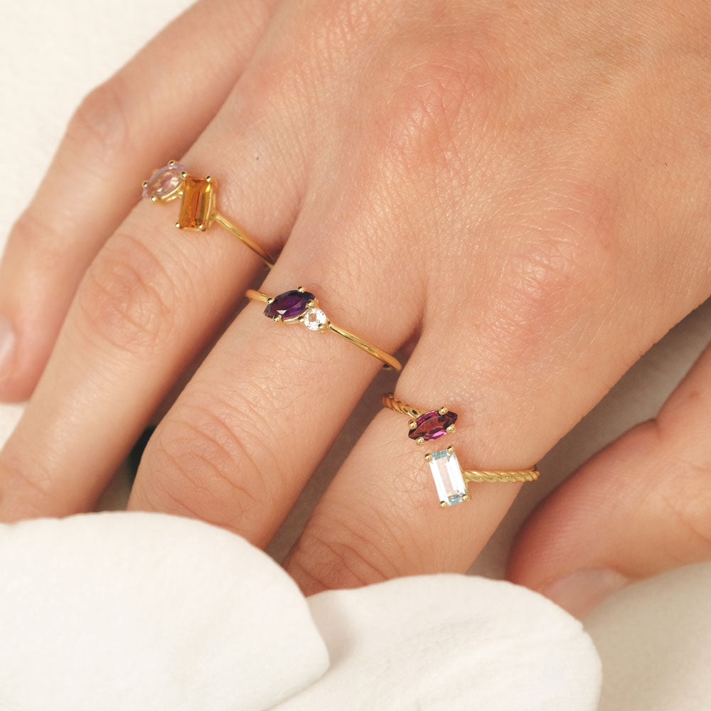 Fizzy rope sky topaz & rhodolite δαχτυλίδι κίτρινο χρυσό 14Κ