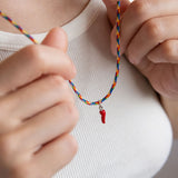 Cornicello κολιέ με κορδόνι ασημί