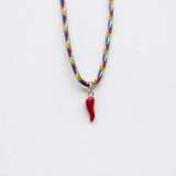 Cornicello κολιέ με κορδόνι ασημί