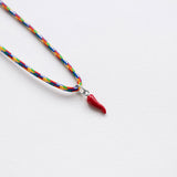 Cornicello κολιέ με κορδόνι ασημί