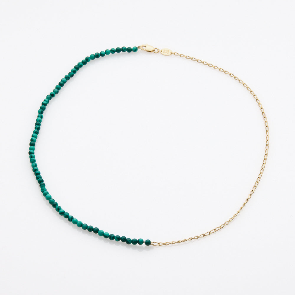Half & Half malachite κολιέ κίτρινο χρυσό 14Κ